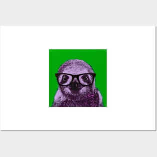 Geek Sloth in Green Background - Print / Home Decor / Wall Art / Poster / Gift / Birthday / Sloth Lover Gift / Animal print Canvas Print Posters and Art